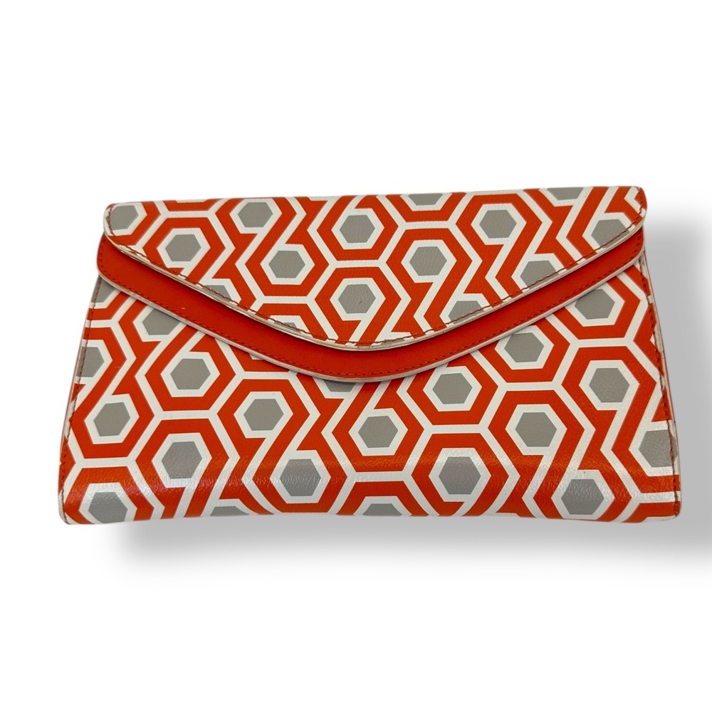 Vtg Melie Bianco Geometric Clutch Wallet Orange Gray Snap Closure